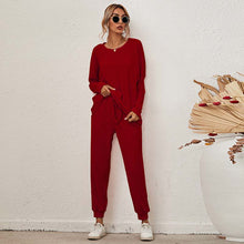 Load image into Gallery viewer, Women's Home Pajamas Set Long Sleeve Round Collar Tops + Trousers Two Piece Sets Ladies Casual Suits
