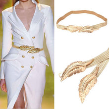 Load image into Gallery viewer, Vintage Women Belt Leaves Clasp Front Stretch Skinny Elastic Belt Waist Strap Gold
