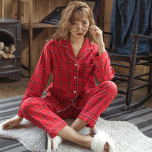 Load image into Gallery viewer, Winter New Full Cotton Pajamas Women Long Sleeve V Lead  Lattice Sleepwear
