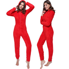 Load image into Gallery viewer, Women Spring Autumn Early Winter Hooded Jumpsuit Solid Color Coat Warm Thick Solid Color Casual Romper Zipper Up Lady Pajamas
