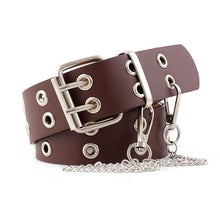 Load image into Gallery viewer, Vintage Women Punk Chain Belt Black Eyelet Leather Belt Buckle Waist Jeans Belts
