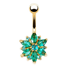 Load image into Gallery viewer, Stainless Steel Green Flower Crystal Navel Bars  Belly Button Ring Navel Piercing Jewelry
