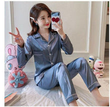Load image into Gallery viewer, Women's Silk Satin Pajamas Set Long Sleeve Button-Down Sleepwear Loungewear New
