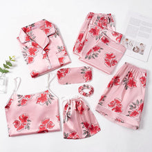Load image into Gallery viewer, 7 Pcs Woman Pajama Set Nightdress+Top+Long Short Pant Set Striped Sexy Female Pajamas
