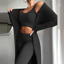 Load image into Gallery viewer, Women's Coral Fleece Pajama Set Autumn Winter Pajamas 3 Three-piece Pajama Vest + Trousers + Jacket Three-piece Suit
