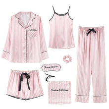Load image into Gallery viewer, 7 Pcs Woman Pajama Set Nightdress+Top+Long Short Pant Set Striped Sexy Female Pajamas
