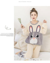 Load image into Gallery viewer, New 2021 Autumn Winter Warm Flannel Women Pijama Sets Thick Coral Velvet Long Sleeve Cute Sleepwear Set Thin Flannel Pajamas Set

