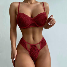 Load image into Gallery viewer, Women 2 Pieces Lace Bra Sets Summer Sexy Underwear Lingerie Suit Low Waist Plus Size Pajamas Set

