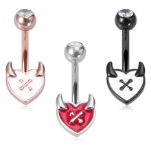 Load image into Gallery viewer, 14G Belly Ring Stainless Steel Devil Heart Horn Cross Navel Jewelry Sexy Body Piercing Gift
