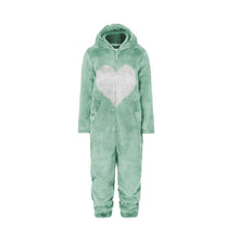 Load image into Gallery viewer, Women Spring Autumn Hooded Jumpsuit Love Print Coat Warm Casual Romper Lady Home Zipper Pajamas
