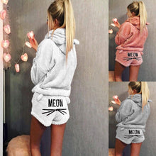 Load image into Gallery viewer, Women's Fashion Winter Pajamas Set Sweet and Cute Long-sleeved Velvet Warm Hoodie and Shorts Fashion Home Service Suit
