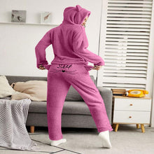 Load image into Gallery viewer, Nightgowns Solid Color Warm Pajamas Set Long Sleeve Tops+ Pant Two Piece Cute Cat Print Hooded Sleeping Pajamas Hoodie
