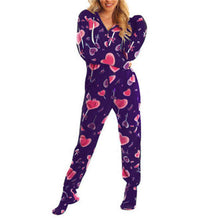 Load image into Gallery viewer, Women Spring Autumn Hooded Jumpsuit Print Warm Long Sleeve Casual Loose Romper Lady Home Pajamas

