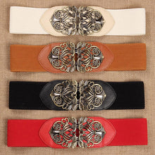 Load image into Gallery viewer, New Women Wide Waist Belt Vintage Metal Flower Elastic Stretch Buckle Waistband
