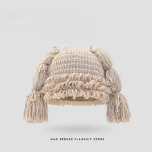 Load image into Gallery viewer, Japanese two-dimensional cute double braids pink wool hat female autumn and winter warm sweet soft sister wig knitted hat

