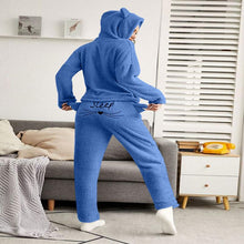 Load image into Gallery viewer, Nightgowns Solid Color Warm Pajamas Set Long Sleeve Tops+ Pant Two Piece Cute Cat Print Hooded Sleeping Pajamas Hoodie
