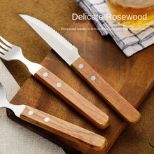 Load image into Gallery viewer, 3PCs Stainless Steel Tableware Rosewood Table Knife Spoon Fork Steak Knife Western Tableware Knife Fork Suit
