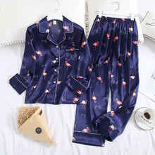 Load image into Gallery viewer, Long Sleeve Pajamas Autumn Ice Silk Long Sleeve Trousers Suit Printing Fashion Pyjamas Set
