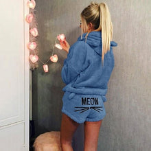 Load image into Gallery viewer, Women's Fashion Winter Pajamas Set Sweet and Cute Long-sleeved Velvet Warm Hoodie and Shorts Fashion Home Service Suit
