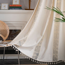 Load image into Gallery viewer, Floral Printed Curtain Hollow Curtains American Crochet with Tassels Curtain for Living Room Plain Door Curtain Bay Window
