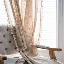 Load image into Gallery viewer, Floral Printed Curtain Hollow Curtains American Crochet with Tassels Curtain for Living Room Plain Door Curtain Bay Window
