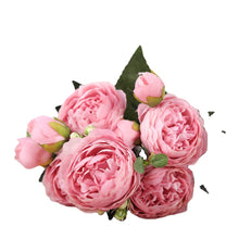 Load image into Gallery viewer, 30cm Rose Pink Silk Bouquet Peony Artificial Flowers 5 Big Heads 4 Small Bud Bride Wedding Home Decoration Fake Flowers Faux
