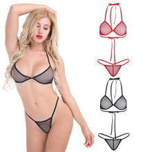 Load image into Gallery viewer, Women's Sheer Halter Fishnet Bikini Set Swimwear Transparent Bra Top Micro Thongs
