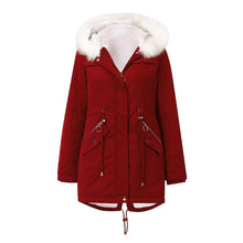 Load image into Gallery viewer, Winter Women's White Fur Collar Parka Mid Length Hooded Warm Fleece Solid Color Long Sleeve Casual Chic Coat M-4XL

