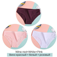 Load image into Gallery viewer, 3Pcs/Set Cotton Panties for Women Sexy Low Rise Briefs Ladies M-XL Underpants Female Solid Color Lingerie Girl Intimates
