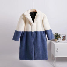 Load image into Gallery viewer, Women Contrast Color Mink Faux Fur Coat Turn Down Collar Winter Fur Lady Long Coat
