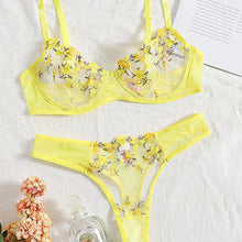 Load image into Gallery viewer, Aduloty Women's Sexy Lingerie Underwire Gathering Bra Set Summer New Mesh Perspective Flower Lace Embroidery Erotic Underwear
