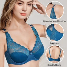 Load image into Gallery viewer, Queenral New Lace Perspective Bra Women Sexy Lingerie Underwire Embroidery Floral Bralette Plus Size
