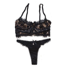 Load image into Gallery viewer, Women Sexy Lingerie Mesh Cutout Lace Flower Bra Comfortable Push Ups Eyelash Underwear Set
