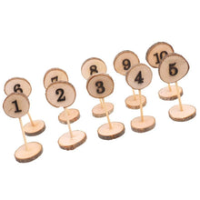 Load image into Gallery viewer, 1-10 Rustic Wood Table Numbers Slices Stick Stand Base Seat Cards Decor Retro Wedding Party Supplies
