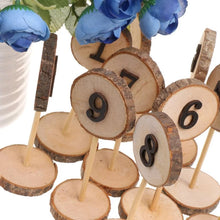 Load image into Gallery viewer, 1-10 Rustic Wood Table Numbers Slices Stick Stand Base Seat Cards Decor Retro Wedding Party Supplies
