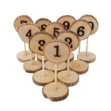Load image into Gallery viewer, 1-10 Rustic Wood Table Numbers Slices Stick Stand Base Seat Cards Decor Retro Wedding Party Supplies
