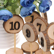 Load image into Gallery viewer, 1-10 Rustic Wood Table Numbers Slices Stick Stand Base Seat Cards Decor Retro Wedding Party Supplies
