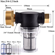 Load image into Gallery viewer, 1/2 3/4 Inch Tuinslang Filter Hogedrukreinigers Pomp Inlaat Filter Watering Irrigatie Messing Pijp Connector Aquarium Zeef
