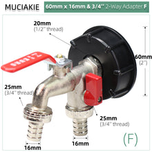Load image into Gallery viewer, S60 Coarse Thread IBC Tank Tap Connecter x 16mm 1/2'' 3/4'' Water Coupling Adapter Garden Home Replacement Valve Fitting Faucet
