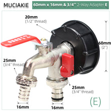 Load image into Gallery viewer, S60 Coarse Thread IBC Tank Tap Connecter x 16mm 1/2'' 3/4'' Water Coupling Adapter Garden Home Replacement Valve Fitting Faucet
