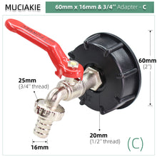 Load image into Gallery viewer, S60 Coarse Thread IBC Tank Tap Connecter x 16mm 1/2'' 3/4'' Water Coupling Adapter Garden Home Replacement Valve Fitting Faucet

