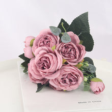 Load image into Gallery viewer, 1 Bouquet 9 heads Artificial Flowers Peony Tea Rose Silk Fake Flowers for Living Room Home Garden Wedding Decoration
