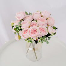 Load image into Gallery viewer, 1 Bouquet 9 heads Artificial Flowers Peony Tea Rose Silk Fake Flowers for Living Room Home Garden Wedding Decoration
