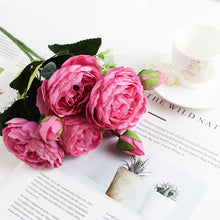 Load image into Gallery viewer, 1 Bundle Silk Peony Bouquet Home Decoration Wedding Party Scrapbook Fake Plants Diy Pompons Artificial Roses Flowers
