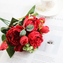Load image into Gallery viewer, 1 Bundle Silk Peony Bouquet Home Decoration Wedding Party Scrapbook Fake Plants Diy Pompons Artificial Roses Flowers
