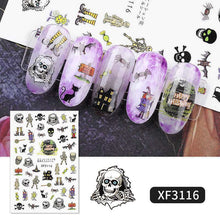 Load image into Gallery viewer, 1 Sheet Halloween Series Nail Sticker Pumpkin Lantern Skeleton Spider Vampire Decals For Nail Art DIY Decoration Tools
