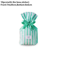 Load image into Gallery viewer, 10pcs Bow Stripe Dragee Black Box Gift Bags Wedding Candy Biscuits Snack Baking Package Plastic Packaging Event Party Supplies
