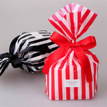 Load image into Gallery viewer, 10pcs Bow Stripe Dragee Black Box Gift Bags Wedding Candy Biscuits Snack Baking Package Plastic Packaging Event Party Supplies
