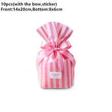 Load image into Gallery viewer, 10pcs Bow Stripe Dragee Black Box Gift Bags Wedding Candy Biscuits Snack Baking Package Plastic Packaging Event Party Supplies
