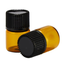 Load image into Gallery viewer, 10pcs PVC Amber Essential Oil Bottle 1/2/3 ML Thin Glass Small Brown Perfume Oil Vials Sample Test Bottle With Orifice Reducer
